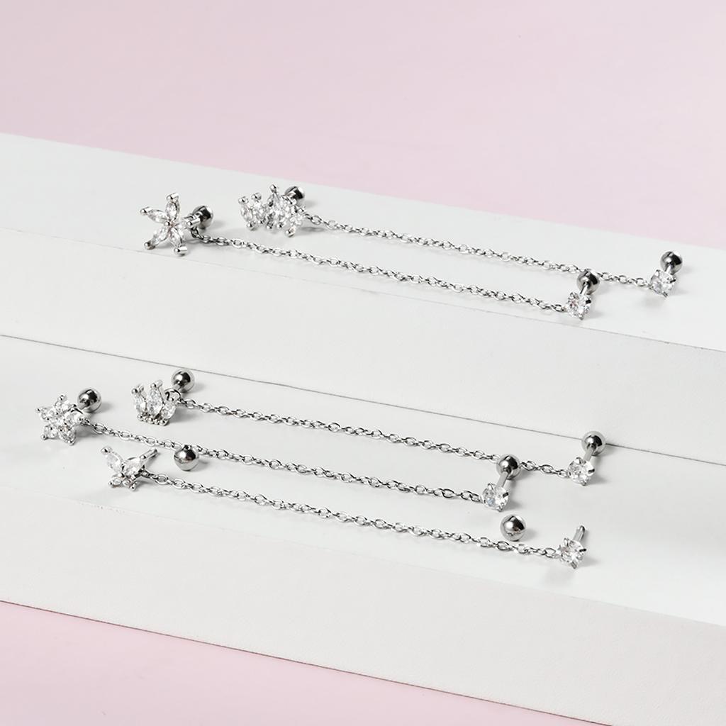 Surgical Steel Zircon Crown Chain Ear Tragus Cartilage Flower Piercing Earring Conch Ear Helix Piercing Body Jewelry