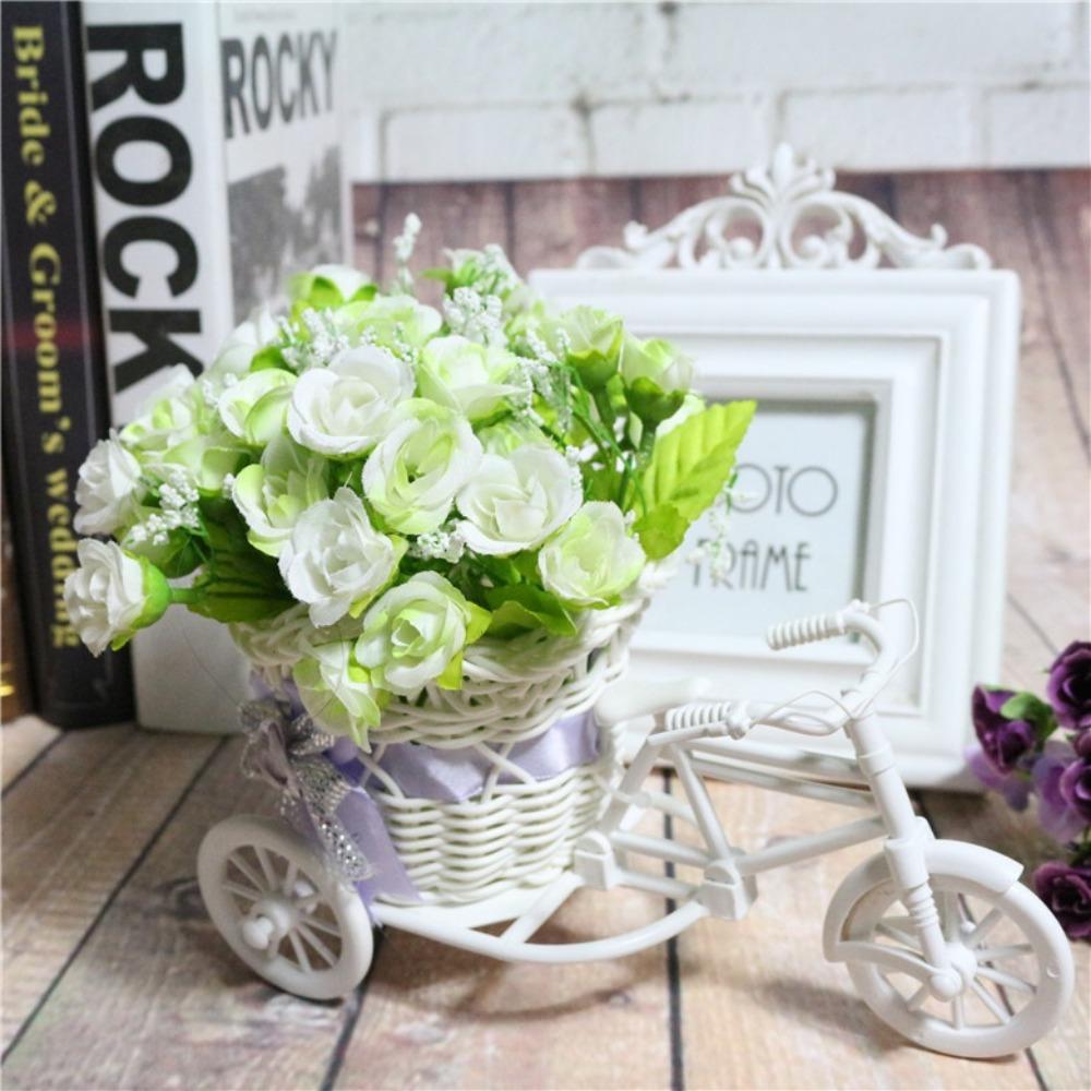 Bicycle Decorative Flower Basket Plastic White Tricycle Bike Design Flower Basket Storage Party Decoration Pots