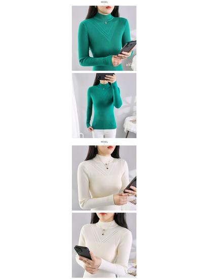 High Neck Slim Fit Sweater - Long Sleeve Solid Knitwear for Autumn/Winter