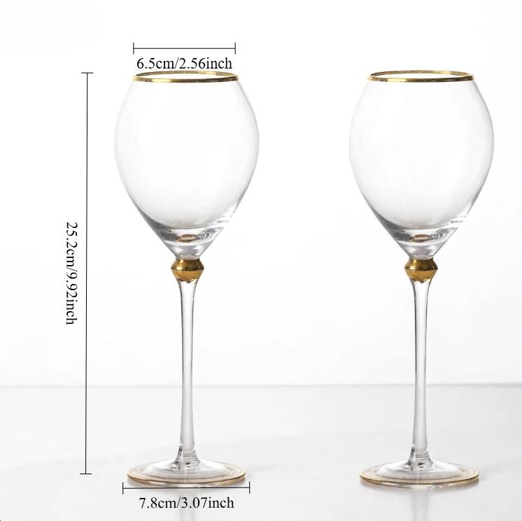 Luxury Gold-Rimmed Crystal Champagne & Wine Glasses - Elegant Stemware for Dining Table Clubs Display Rooms Decorative Glassware