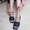 Soft leather version~ niche lock one-word slippers women's summer 2025 new outer wear flat-bottomed French sandals women's shoes
