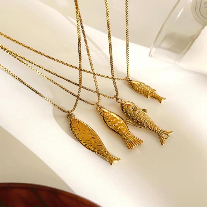 Stylish Fish Charm Handmade Necklace Stainless Steel Everyday Jewelry Gift For Her Trendy Clavicle Chain