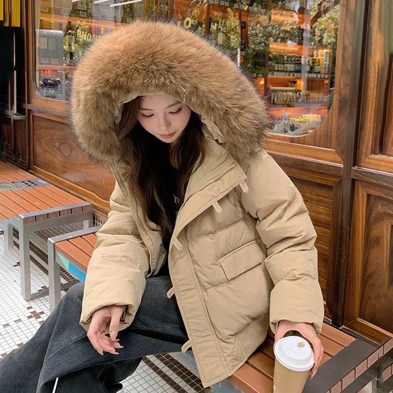 New Korean Version of Down Cotton-padded Jacket Women's Loose Cotton-padded Jacket with Short Leisure Section and Large Fur Collar Is Thickened.