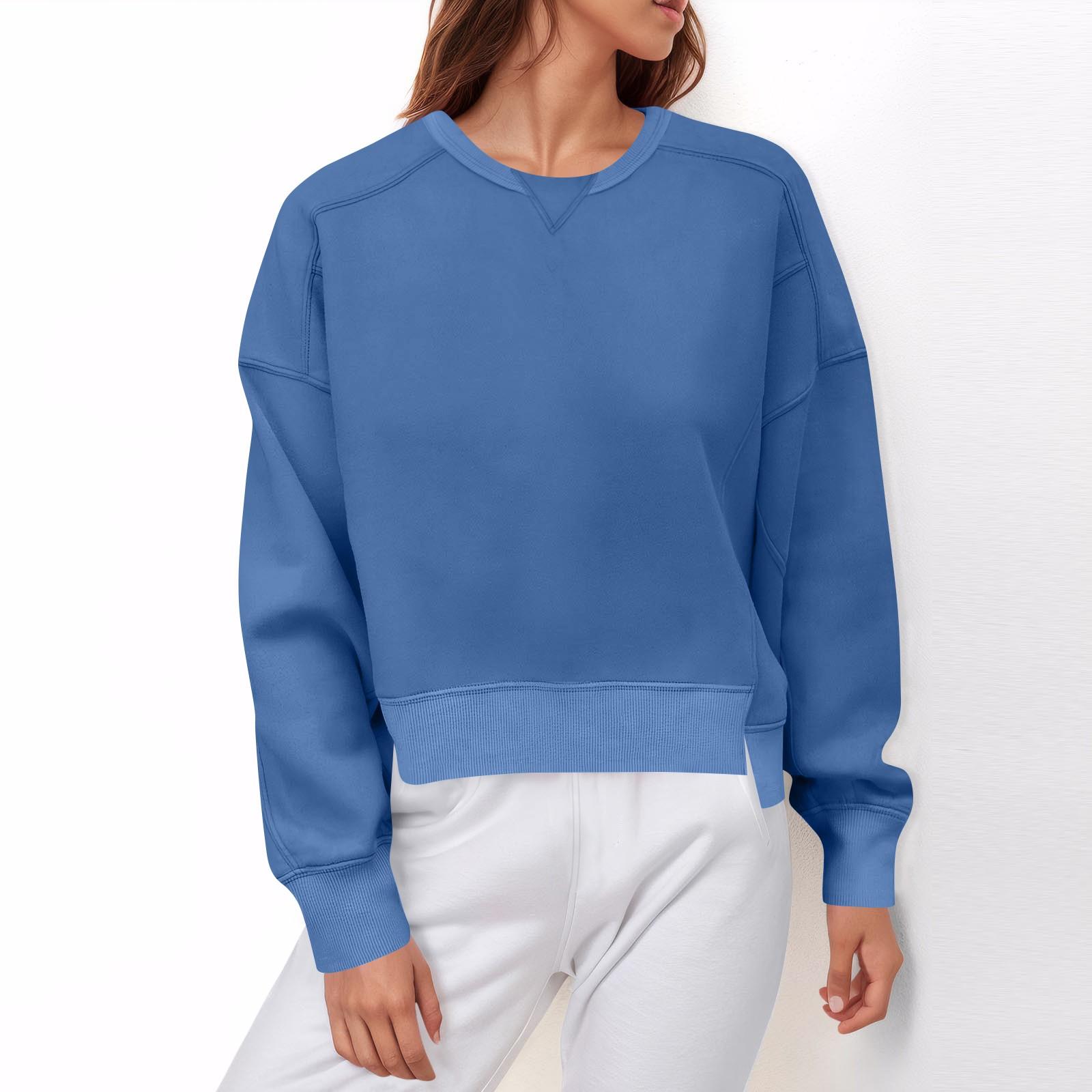 Women s Long-sleeved Tops T-shirts Round Neck Color Fashion Women s Sweatshirt XL синий