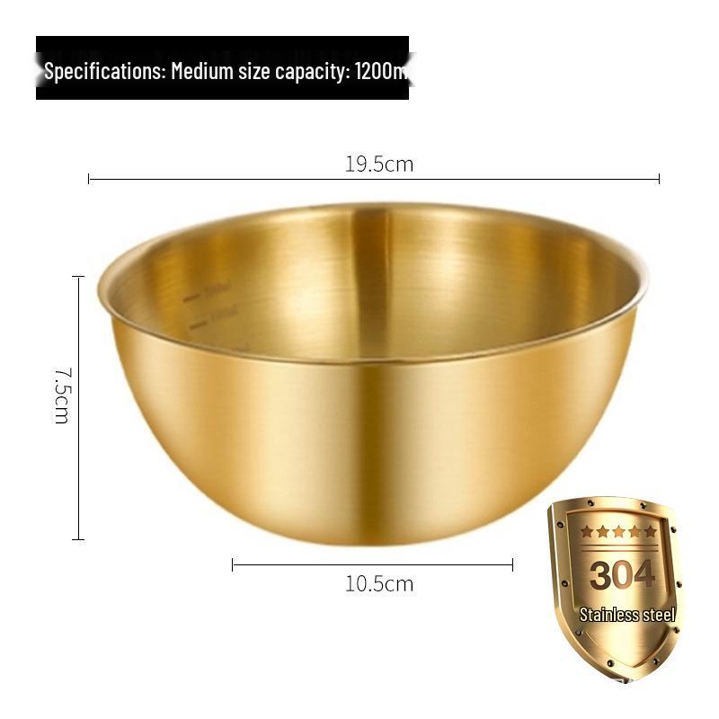 304 Edelstahl Rührschüssel im japanischen Stil mit Skala für Salat, Eierschlagen, Backen und Teigmischen - Goldfarbenes Finish
