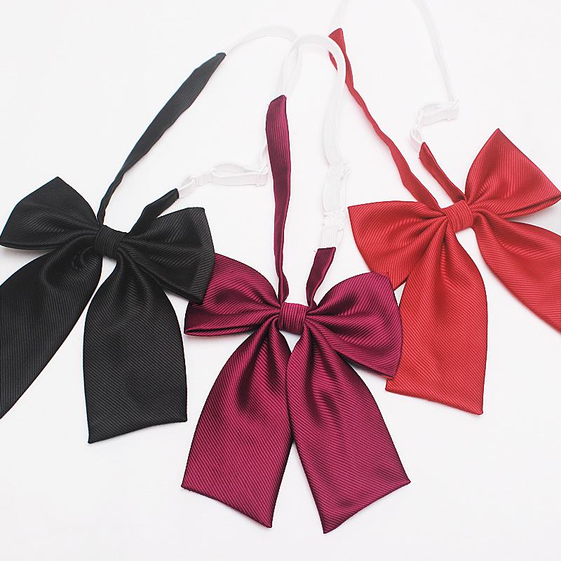 JK Red Bow Tie for Girls with Lapel Flower & Feather, Japanese School Uniform Style, Solid Color, Giant Bow Accessory