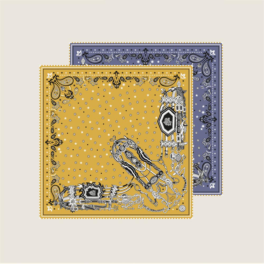 POBING Hand Rolled Twill Silk Scarf Women Dot Cashew Double Side Print Square Scarves Wraps Echarpes Foulards Femme Hijab 53CM