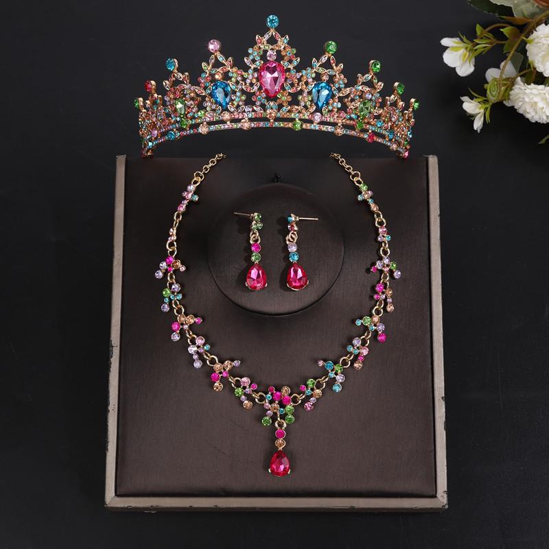 Korean Style Luxury Bridal Crown  Jewelry Set: Headdress, Necklace, Earrings, Versatile for Weddings  Special Occasions