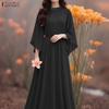 ZANZEA Women Elegant Casual Round Neck 3/4 Sleeve Loose Long Dress