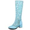 Spring Summer Women Boots Fashion Knee High Boot Zipper Casual Low Heels Mesh Breathable White Blue Ladies Party Shoes Big Size
