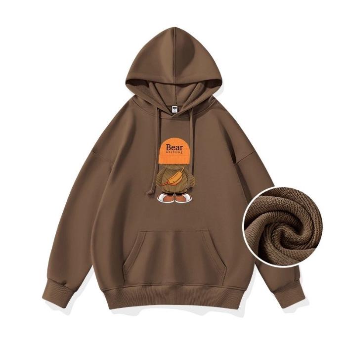 2024 Fall/Winter Korean Women's Plus Velvet Hooded Loose Long Sleeve Fashion Hoodie Jacket
