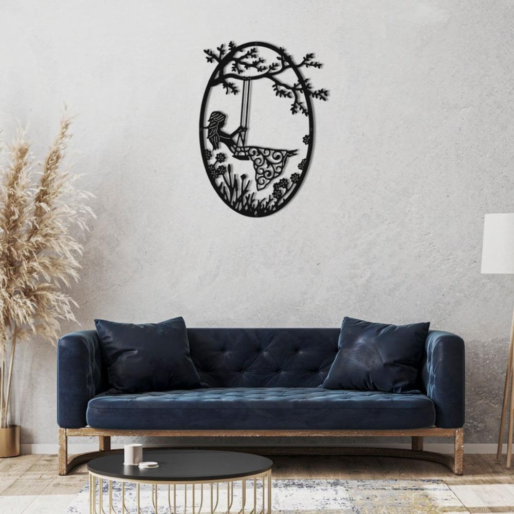 Forged Metal Girl On Swing Wall Art Easter Home Decor Hanging Ornament