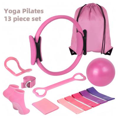 13ks/Sada Yoga Fitness Kit s Pilates kruhem Yoga kruhem Míčem Protiskluzové ponožky Booty band Osmičková odporová guma Strečinkový pás Domácí posilovna Fitness vybavení