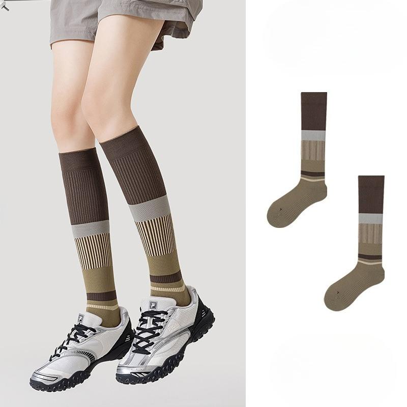 Spring and Autumn Sports Running Socks for Women, Summer Trendy Color-blocking Slightly Pressed Calf Socks