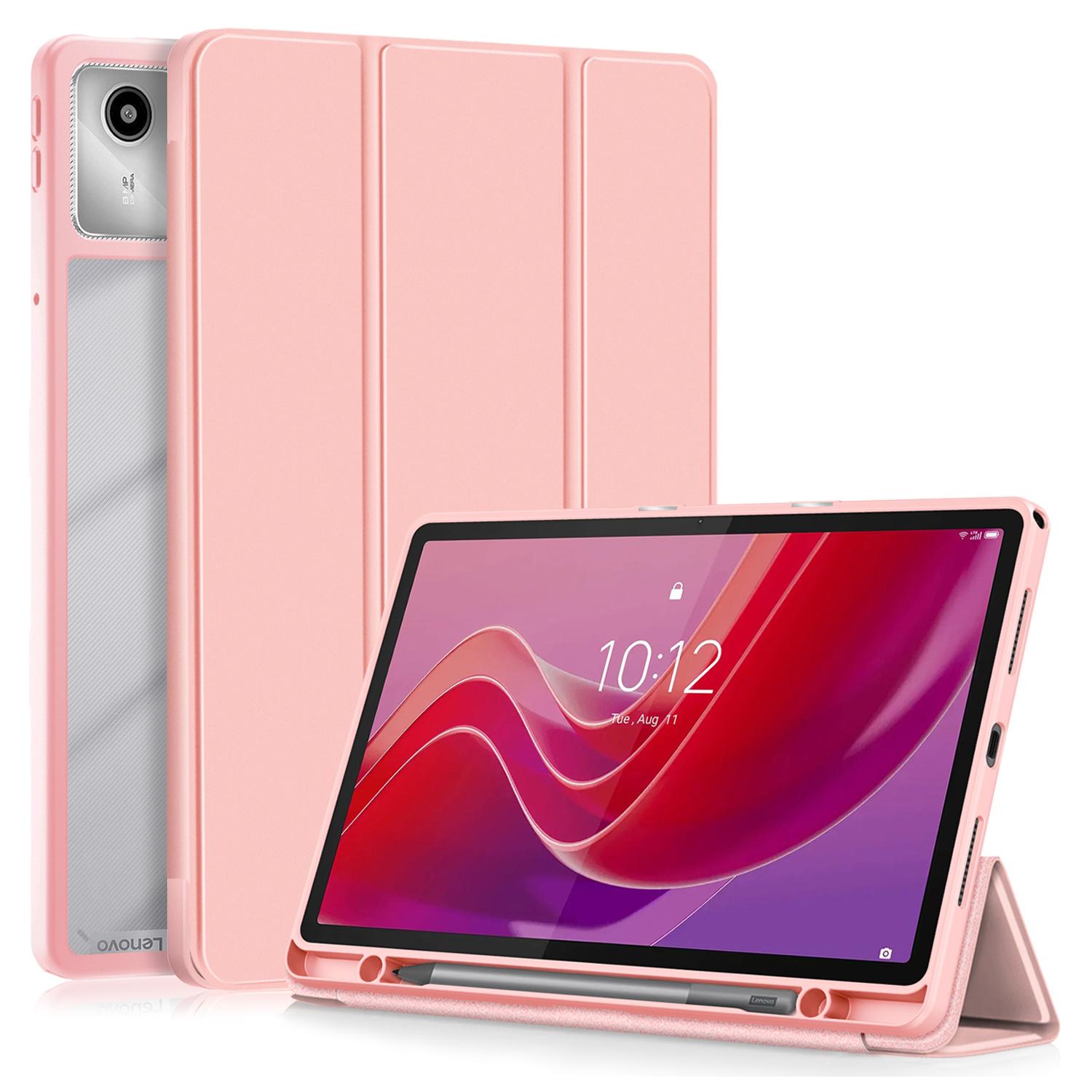 

For Lenovo Tab M11/Xiaoxin Pad 11 2024 330 Case Skin-Touch Tri-fold Stand Tablet Smart Cover Pink