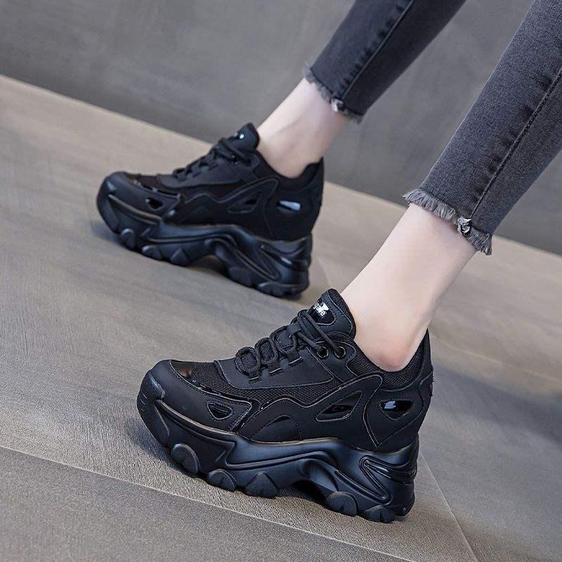 Damen 2025 Vielseitige Schlankmachende Sportliche Dad-Schuhe - Schwarz, 8cm, Kleine Größe