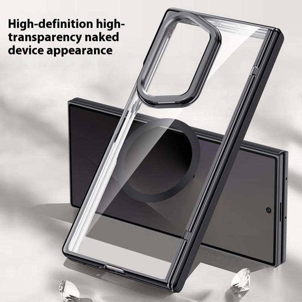 For Samsung Galaxy Z Fold7 5G Magnetic Case PC+Acrylic Phone Cover with Anti-Spy Screen Protector,Lens Kickstand