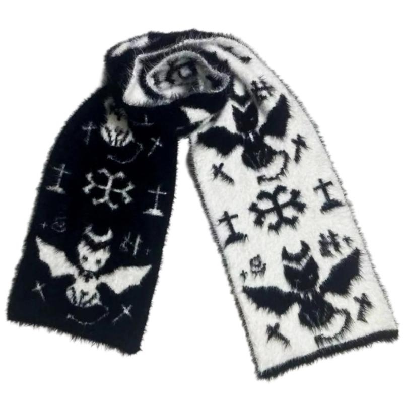 Sciarpa da Collo alla Moda Sciarpa Lunga Lavorata a Maglia Anni 2000 Adolescenti Sciarpa con Motivo Teschio Accattivante
