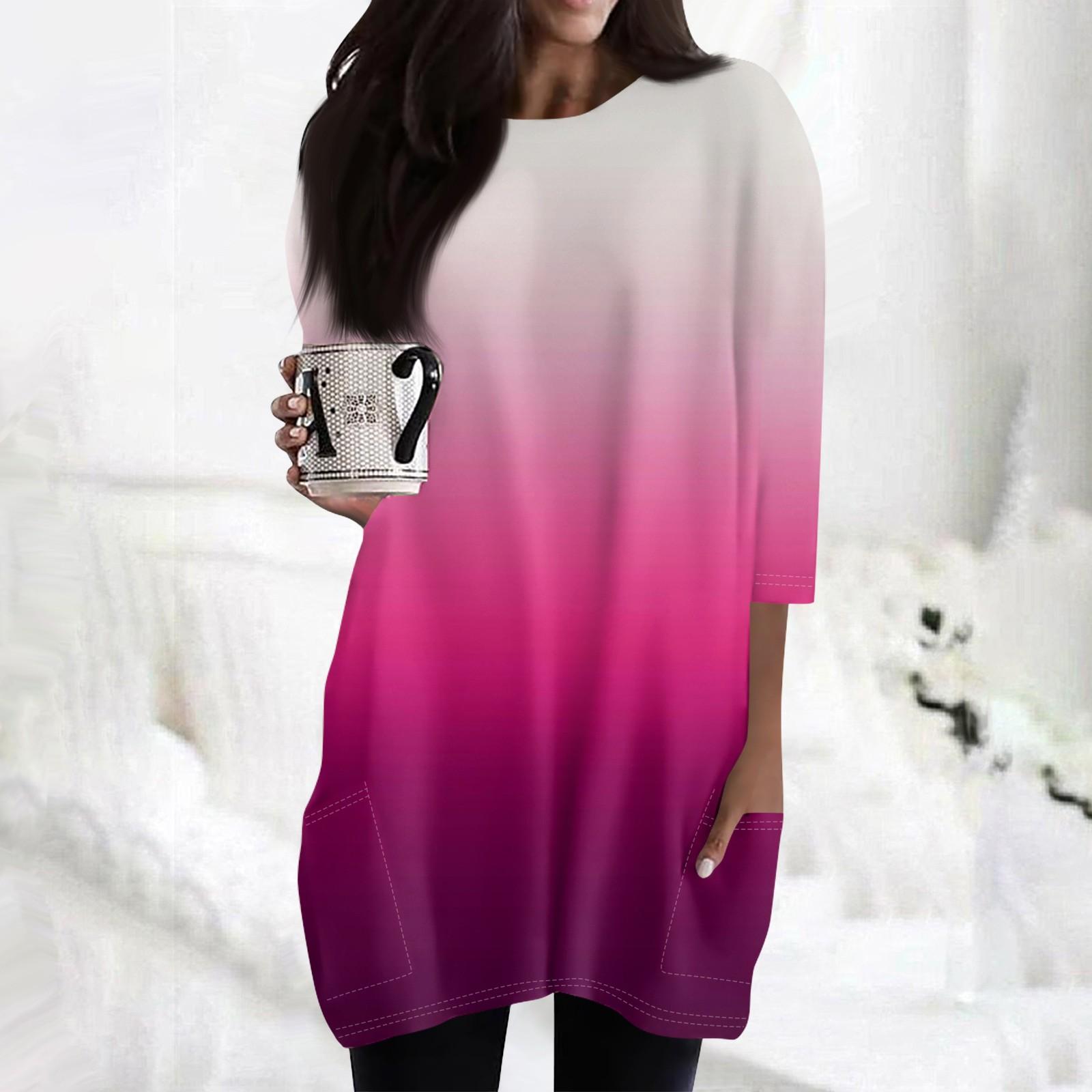 

Женские повседневные рубашки с рукавами 3/4, модные туники с принтом, топы с карманами S киноварь