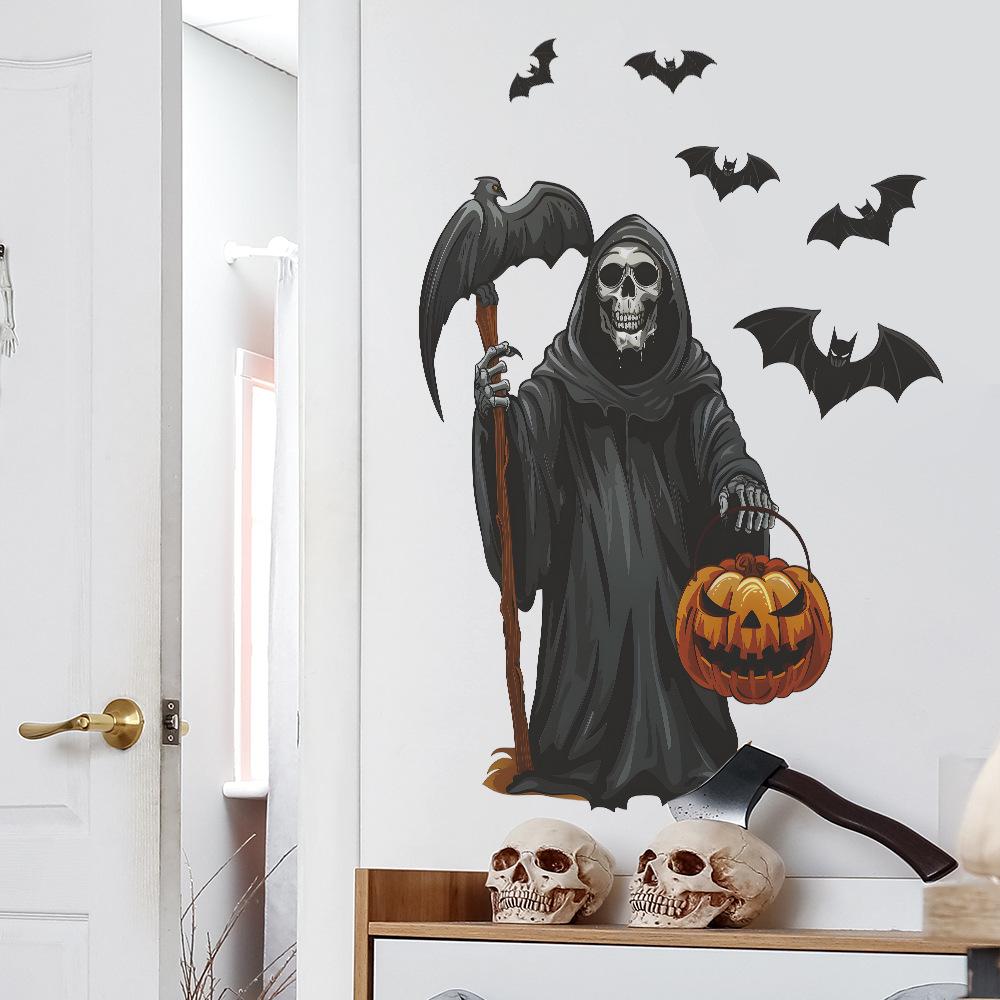 Fun-e115 Halloween Black Skull Sickle Bat Bedroom Living Room Background Decorative Wall Sticker