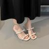 Fashion Fashion Transparent Block Heel Slippers Summer New Square Toe Open Toe Bow Non-slip Wear-resistant High Heel Flip-flops