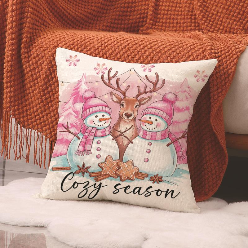 

Christmas Pink Set Pillow Linen Letter Print Party Decoration Cushion Cover Living Room Sofa Pillow 45X45cm (pillowcase only)