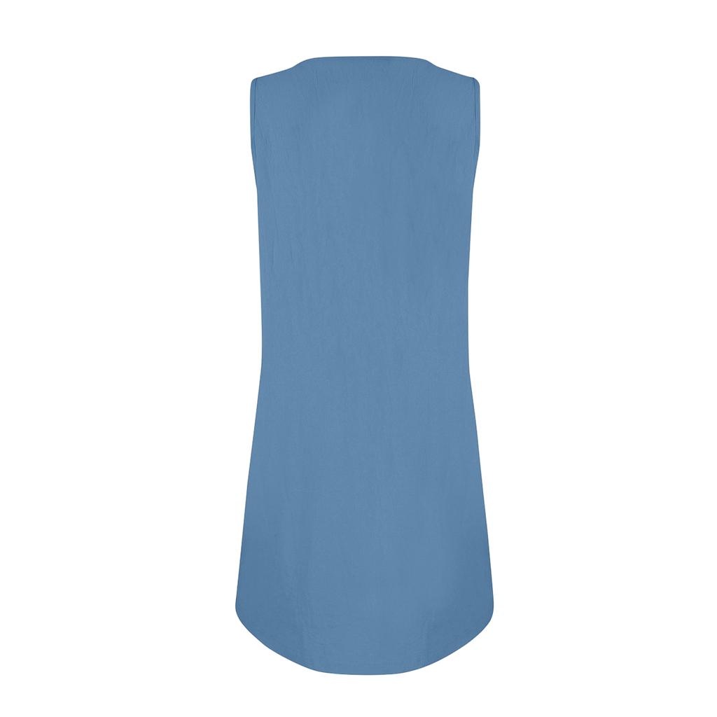 Women's Color Round Neck Fashionable Short Skirt Pocket Casual Dress