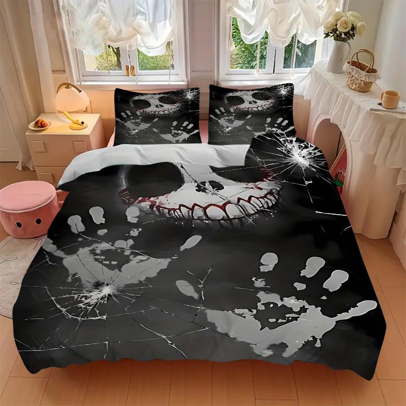 3pcs Anime Skull Design Comforter Set with One Quilt Cover and Two Pillowcases (No Core) - Perfect for Bedroom Decor and Guest Rooms, Featuring Polyes