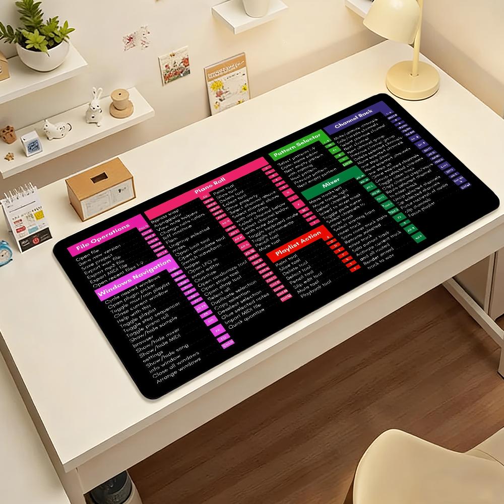 FL Studio Shortcuts Mouse Pad Nonslip Locking Edge DeskMat PC Laptop Accessories Rubber Office Keyboard Large Game XXL Carpet