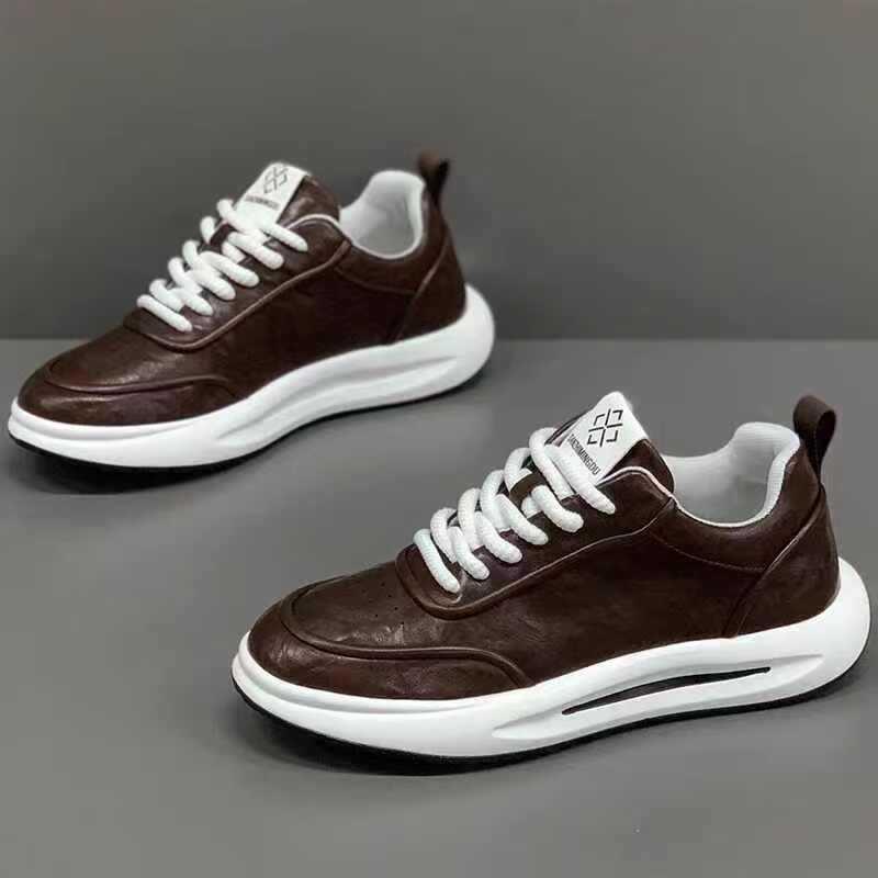 Hong Kong new spring and autumn leather solid color sports casual shoes soft sole dad shoes ysd