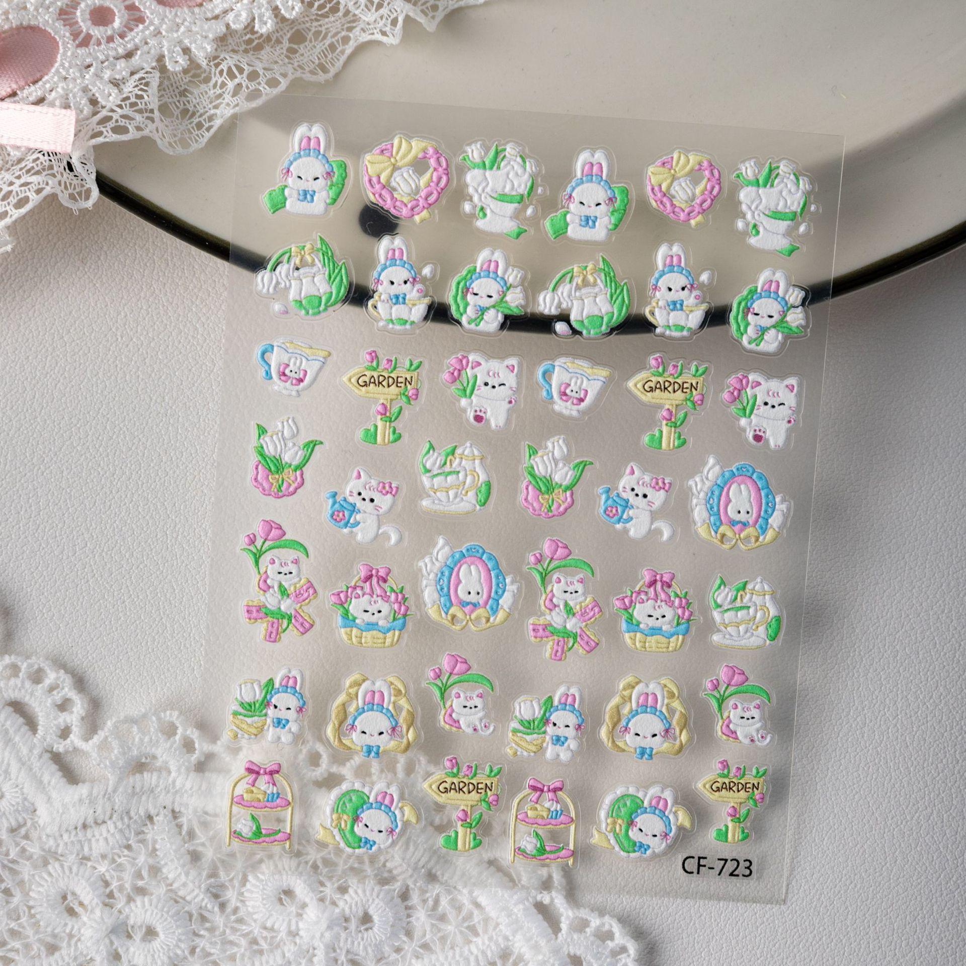 Lily of the Valley Bunny & Kitten 3D Nail & Phone Stickers Lily of the Valley Cat [1 sheet]
