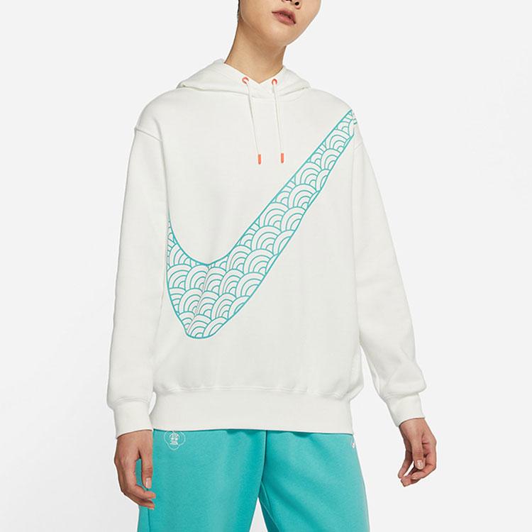 Nike CNY Hoodie Fleece-Lined Loose Knit Sports Sweatshirt Women Tops White DQ5368-133