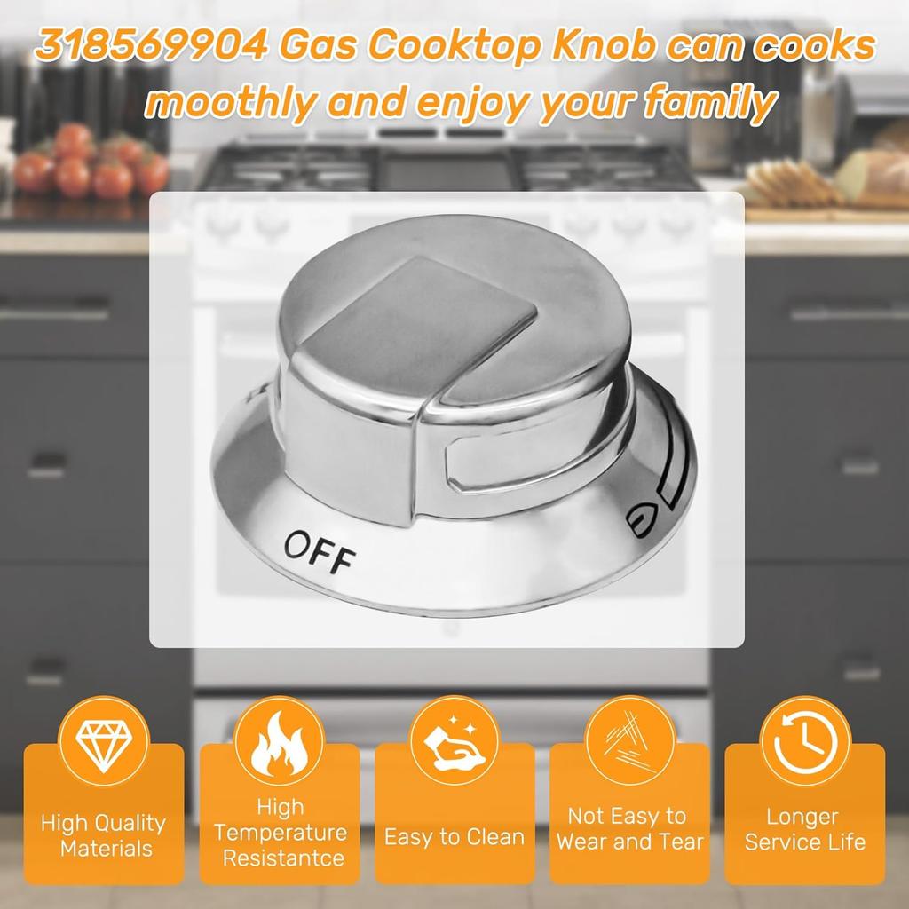 318569904 Cooktop Burner Control Knob, Replacement Knobs Compatible With Frigidaire Electrolux Range Burner Stove Knob Replaces 3514026, AP5809436,