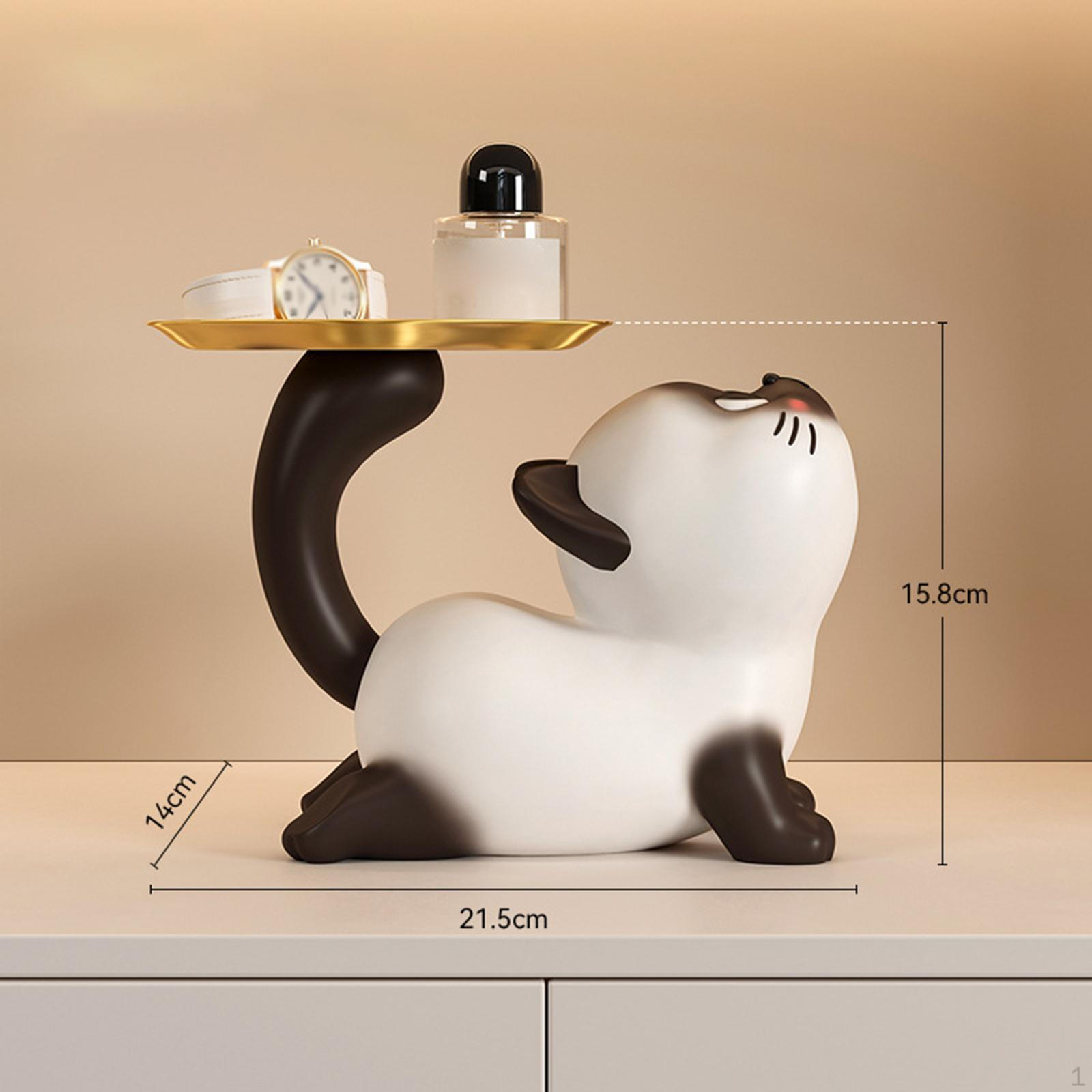 

Resin Cat Statue Organizer Multifunctional Cute Kitten Figurine Storage Tray for Bedroom Office