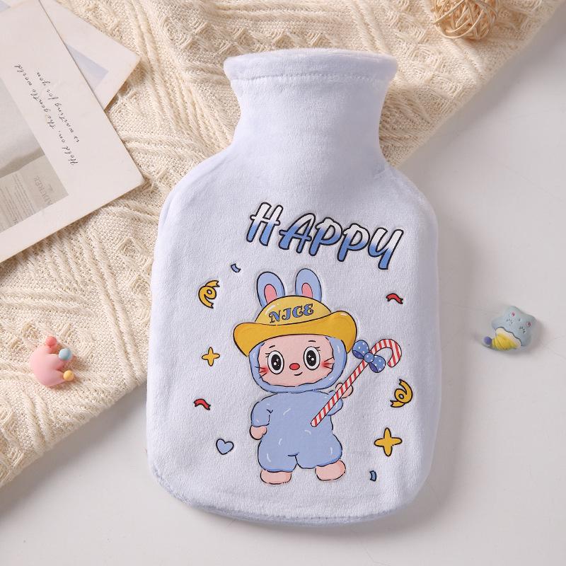 Cartoon Flannel Anti-Scalding Hot Water Bottle - Portable and Refillable for Students and Babies