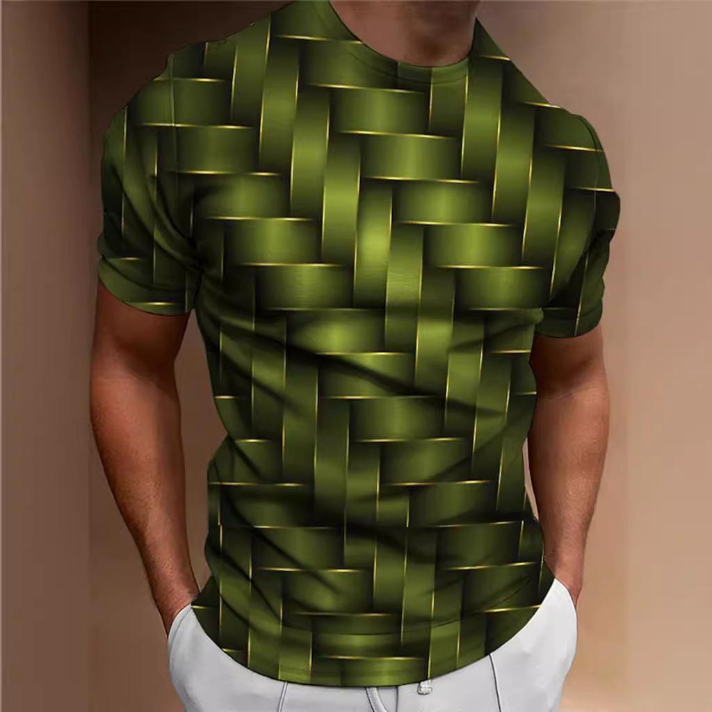Summer Round Neck 3D Woven Pattern Print Top Fashionable Casual Short Sleeved Men's T-shirts