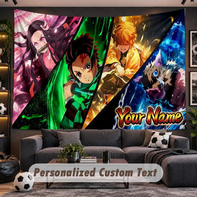 Wall Hanging Tapestry Custom NameDemon Slayer Pattern Personalized Printed Fabric Wall Decor