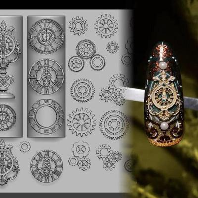Exquisite Clock Gears 3D Silicone Nails Mold For Nail Charms Diy Nail Art Decorations Soft Stamping Mold Manicure Design Tools