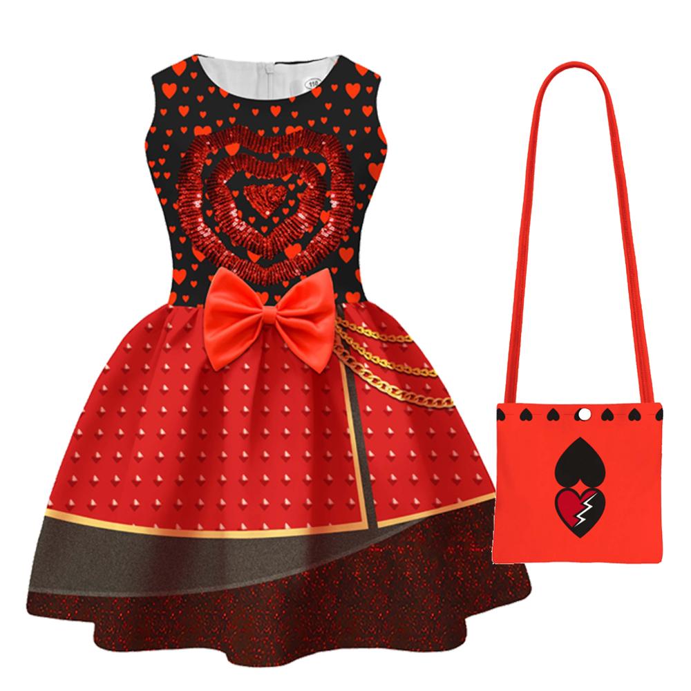 Kids love-Descendants5 Princess Pink Costume Queen Red Print Dress for Girls Halloween Fantasia Clothing Children Carnival Party Suit