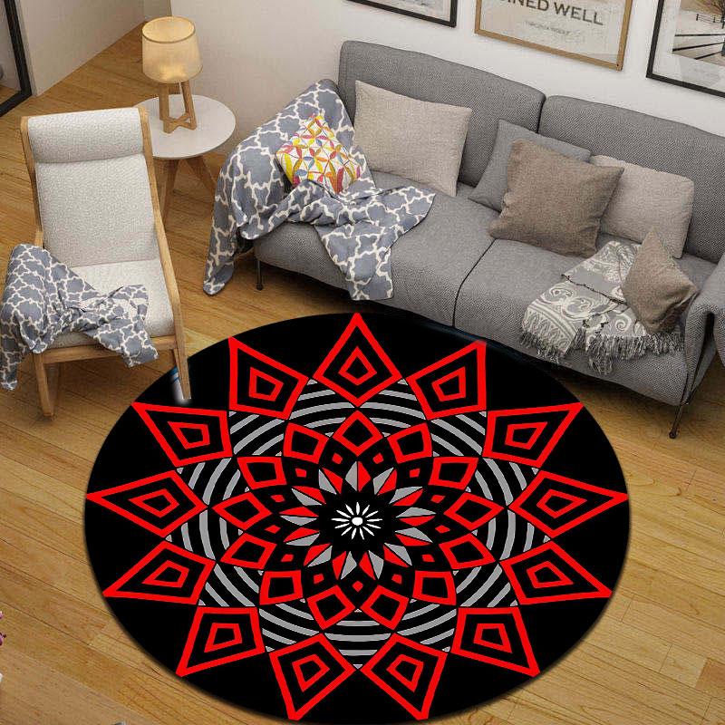 Nordic Round Sun Multicolor Rug Pad, Non-Slip Floor Mat for Dining Room