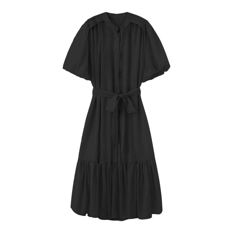 Kaslead New Women clothes Western Style Two-piece Set High Sense Frill Temperament Puff sleeve Dress