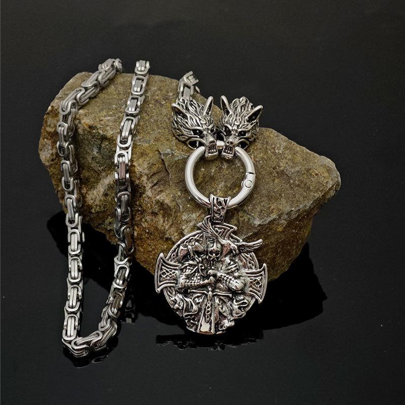 

Nordic Viking Vintage Crow Odin Tomahawk Wolf Head Necklace Men s Stainless Steel Chain Norwegian Style Jewelry 60cm