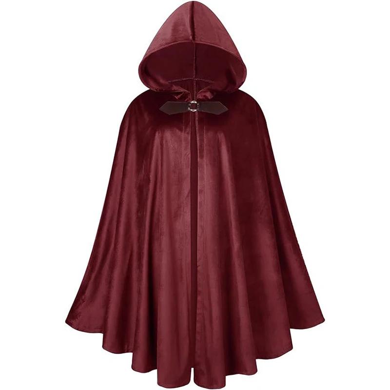 Men's Velvet Cloak With Hood Renaissance Medieval Hooded Cloak For Women Men Halloween Steampunk Pullover With Metal Loop Clasp
