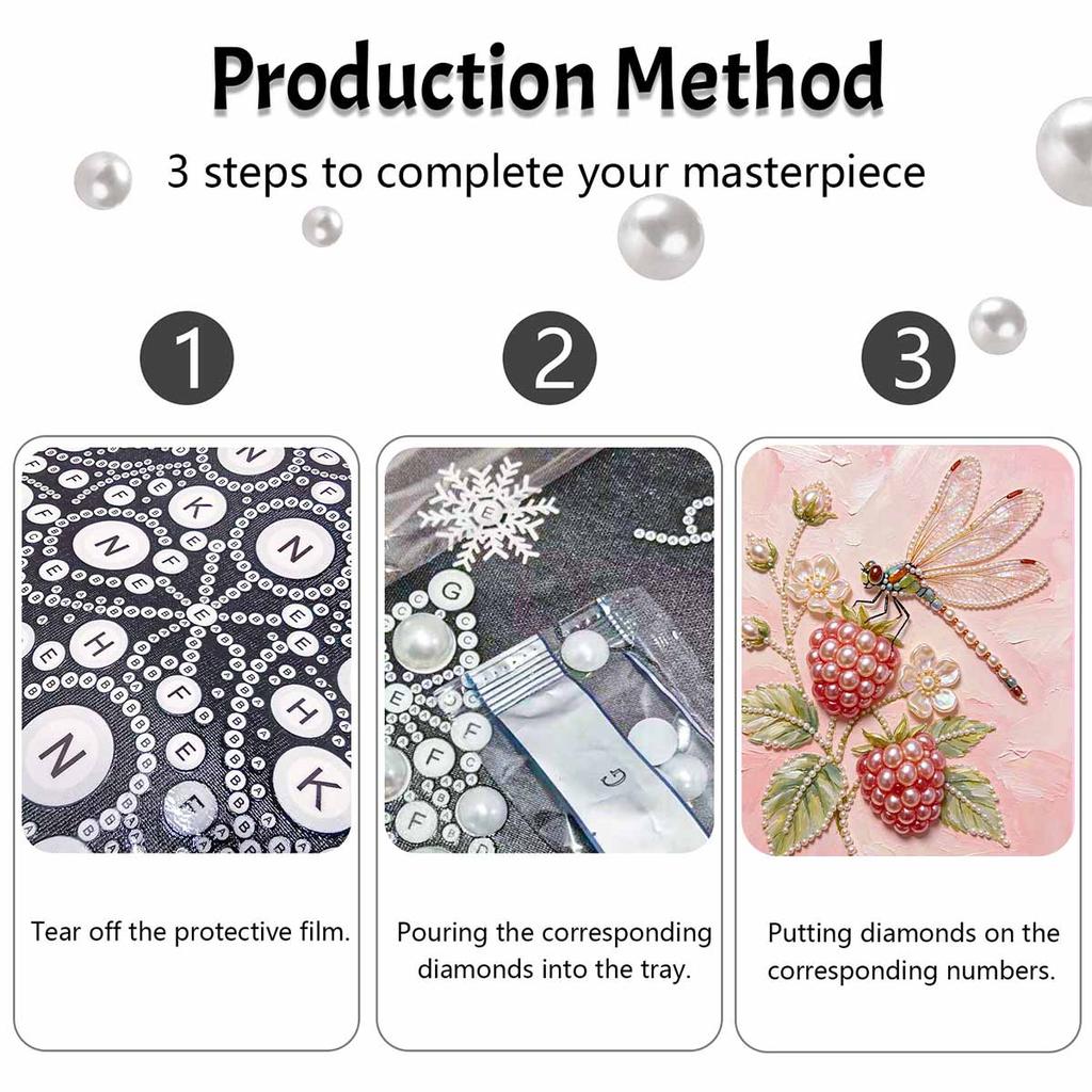 Frameless Pearl Painting Kit Dragonfly & Raspberry DIY 3D Bead Art Canvas Relaxing Handmade Craft for Adults Home Decor