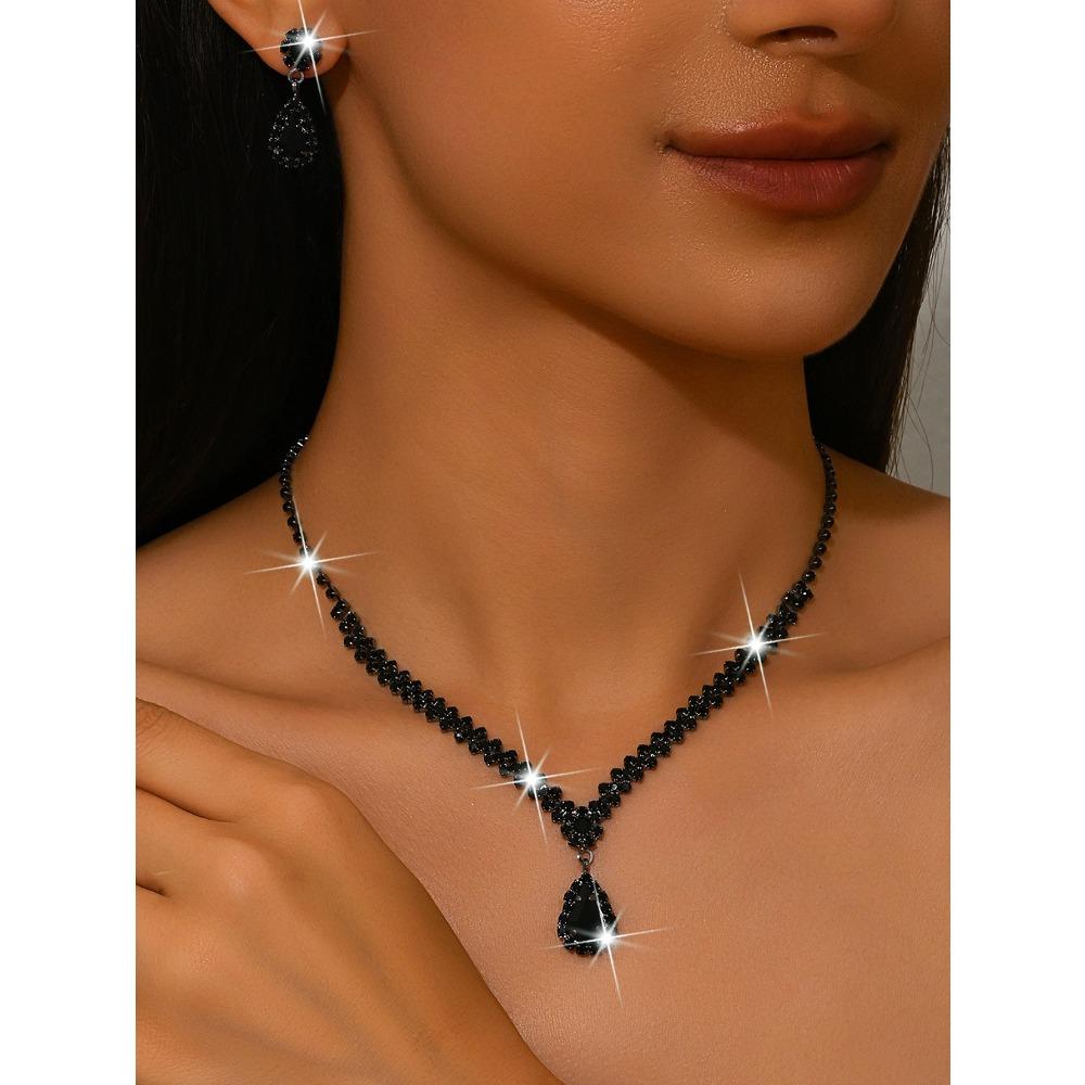 

Металлическое ожерелье с бриллиантами, серьги, комплект из двух предметов, свадебный ювелирный набор, комбинация