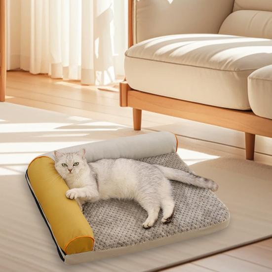 Orthopedic Dog Bed Fluffy Cat Bed with Neck Bolsters Non-Slip Bottom Thermal Plush Pet Couch Bed with Removable Washable Cover for Cats And Dogs