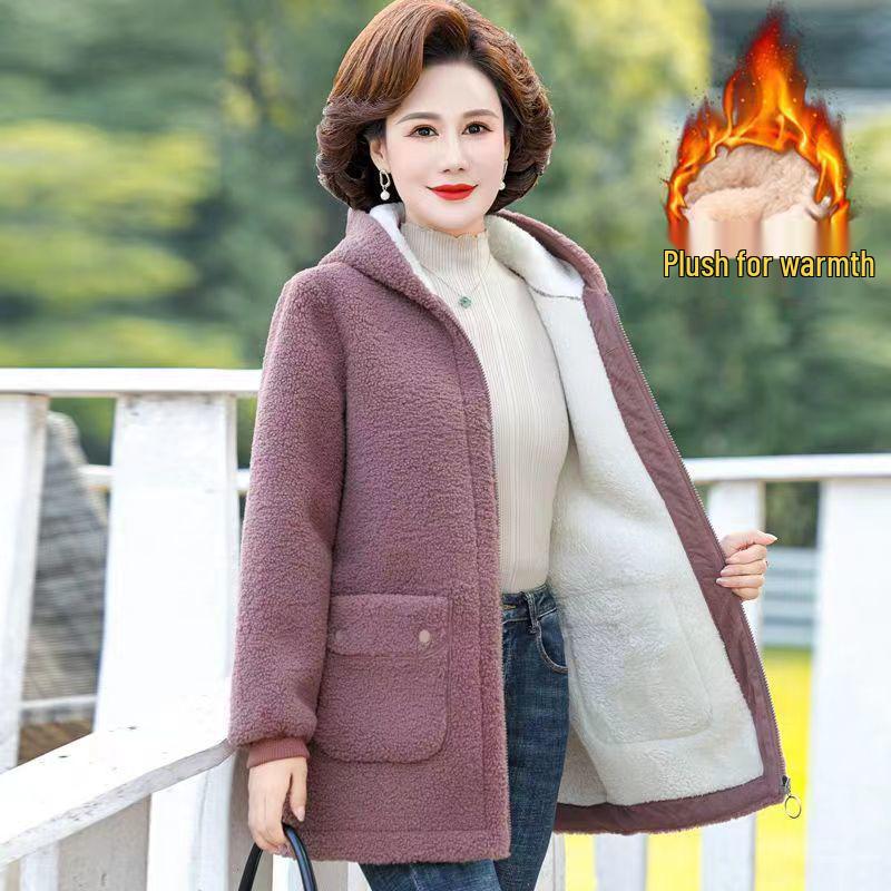 Velvet-Lined Hooded Cotton Coat: Thick, Warm, Fashionable Outerwear for Autumn/Winter, Perfect for Middle-Aged and Elderly Women