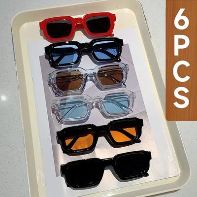 6PCS Women Vintage Rectangle Sunglasses Fashion Retro UV400 Luxury Brand Design Eyewear Men Goggle