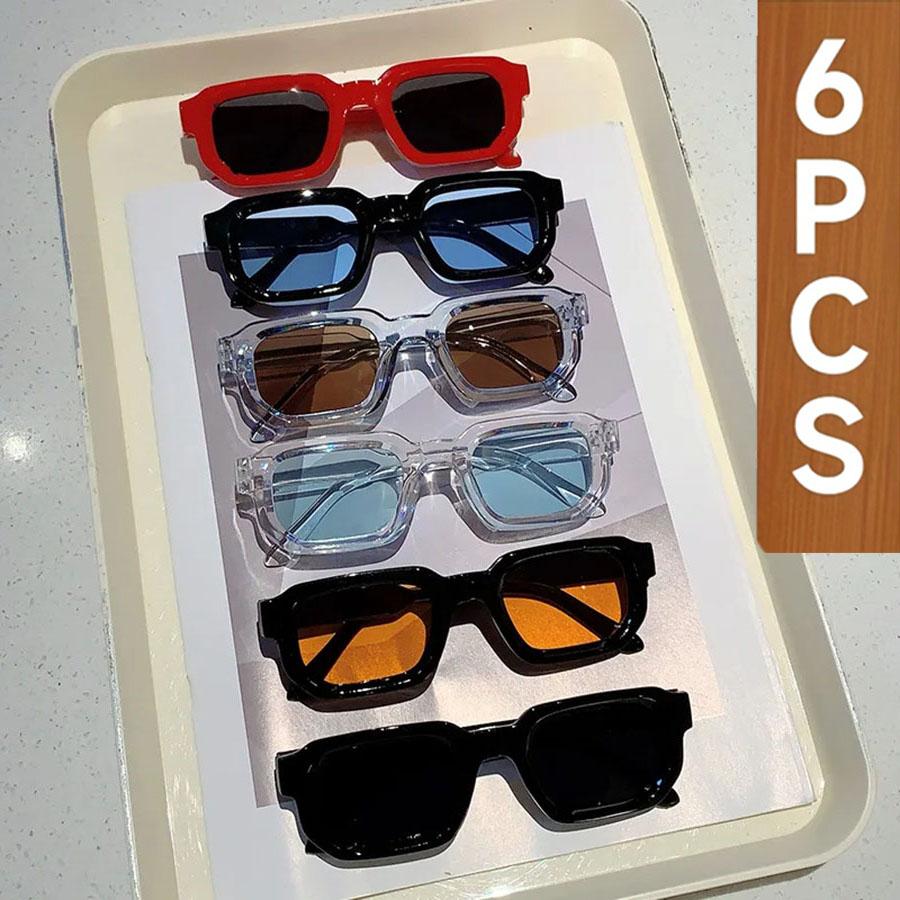6PCS/Set Women Vintage Rectangle Frame Sunglasses Fashion Retro Sun Glasses Luxury Brand Design Glasses UV400 Eyewear Men Goggle