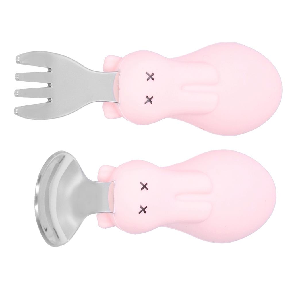 Baby Fork Spoon Set Stainless Steel Toddler Feeding Utensils Spoons Forks Tableware SetPink